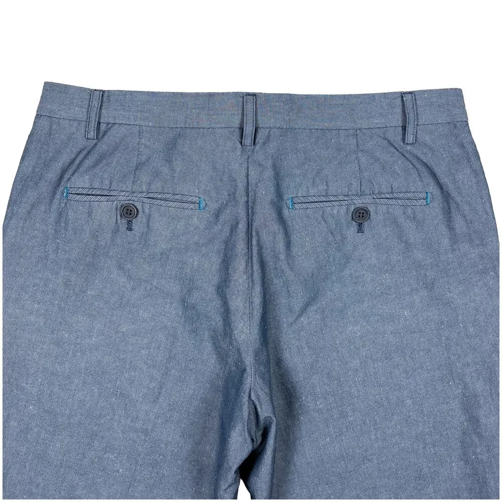 Ted Baker Linen Blend Pants Men 32L Blue Slim Fit Dress Chino Chambray